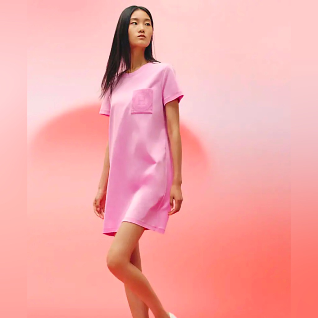 Brand New Hermes 2023 Spring/Summer Embroidered Pocket Dress In Pink. Size 36